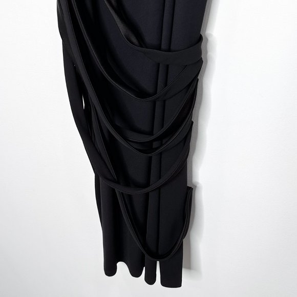 Halston Heritage Sleeveless Scoop-Neck Mini Dress w/ Draped Strappy Detail Black - Picture 6 of 16